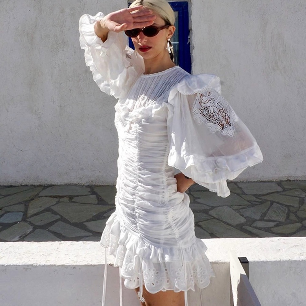 FARM RIO WHITE LACE COTTON DRESS